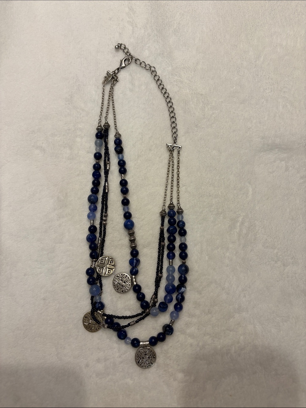 Multi-Strand Blue Beaded Pendant Necklace - Women Jewelry